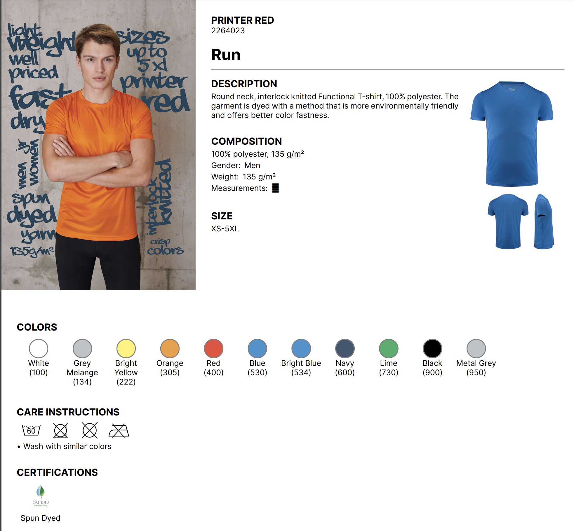 printer red run active tshirt specification